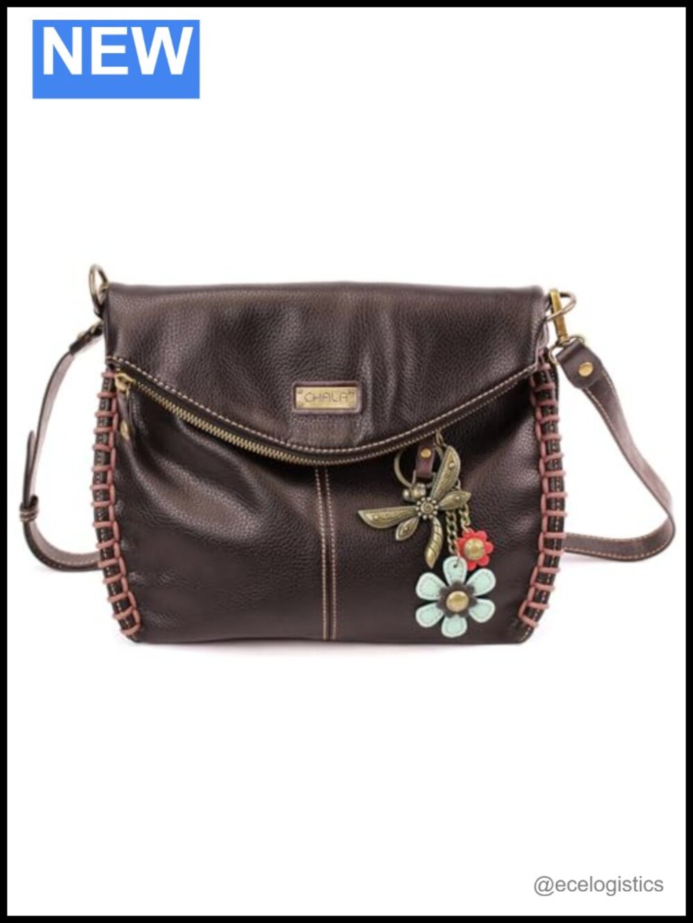 Faux Leather Crossbody Bag with Detachable Dragonfly Keychain Adjustable Strap